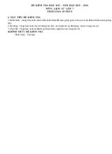 Đề kiểm tra học kì I  năm học 2015  2016 môn  lịch sử lớp 7 thời gian 45 phút